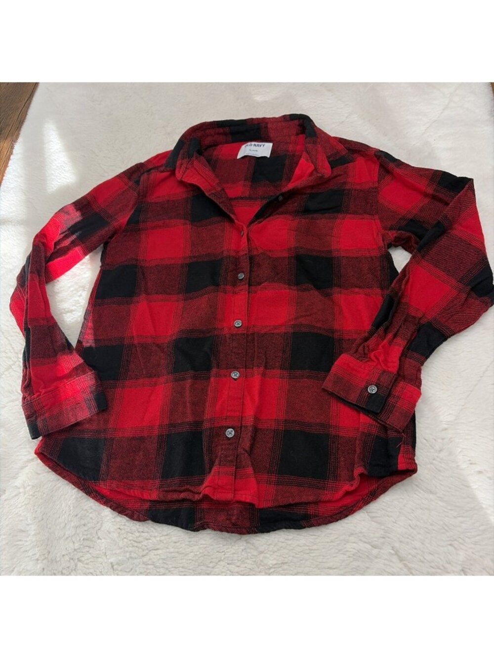 Old Navy Girls Red Black Buffalo Plaid Button Up Short XL 14/16 Fall Christmas